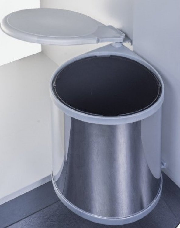 Çöp Kovası Silindir Otomatik 35cm Paslanmaz 13Lt Metalik Gri - 2