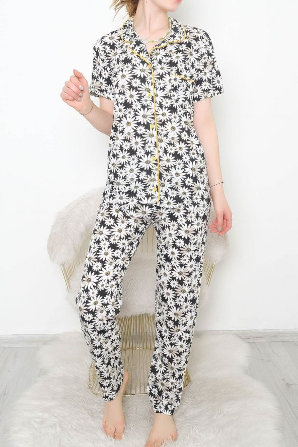 Düğmeli Pijama Takımı Beyazçiçekli - 10873.1048. - 4