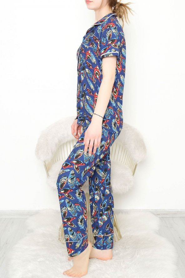 Düğmeli Pijama Takımı Mavidesenli - 10873.1048. - 2