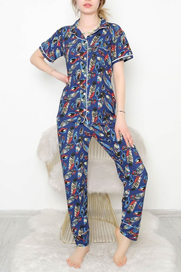 Düğmeli Pijama Takımı Mavidesenli - 10873.1048. - 5