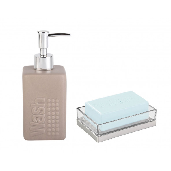 ZBOSP-C313 SIVI SABUNLUK VE SABUNLUK 2 Lİ BANYO SETİAÇIK BEJ ürün görseli