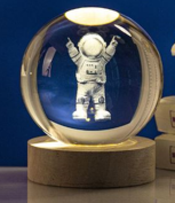 Dekoratif ASTRONOT Tasarımlı Ahşap altlıklı Işıklı Cam Küre Büyük Boy Cam:8cm Ahşap:2cm