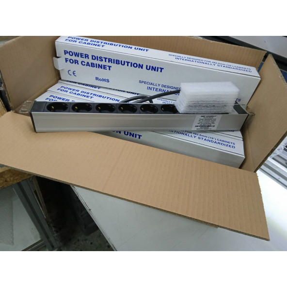 19" 1U 6'Lı Schuko Sigortalı Aluminyum Rack Kabin Grup Priz Pdu(10 ADET) - 2