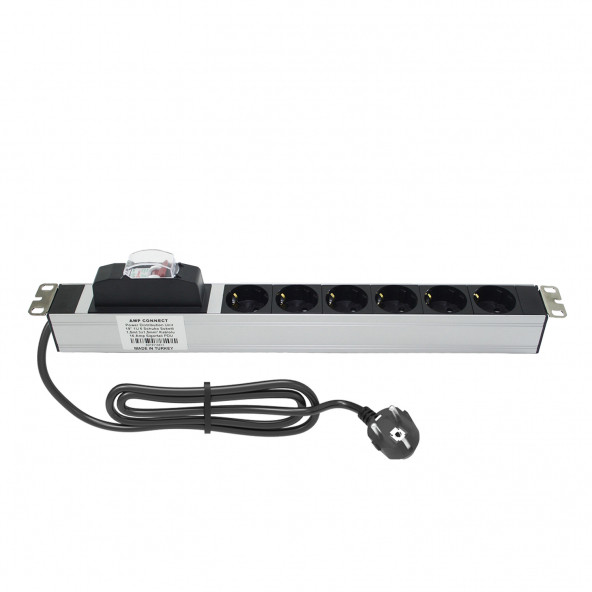 19" 1U 6'Lı Schuko Sigortalı Aluminyum Rack Kabin Grup Priz Pdu(10 ADET) - 4