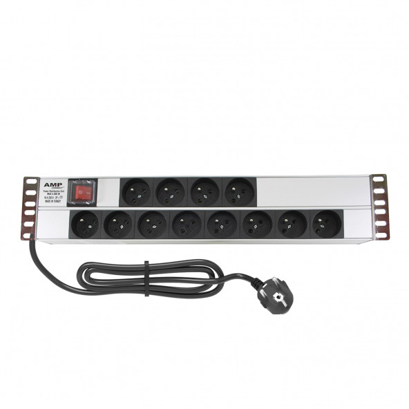 19" 2U 12'Li Fransız Ups Anahtarlı Alüminyum Rack Kabin Prizi Pdu