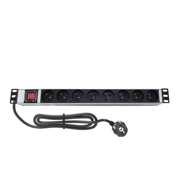 19" 1U 8'Li Fransız Ups Anahtarlı Alüminyum Rack Kabin Prizi Pdu(10 ADET) - 1
