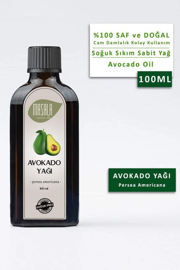 Masala Saf Avokado Yağı 100 ml. Soğuk Pres İçilebilir (Avocado Oil)