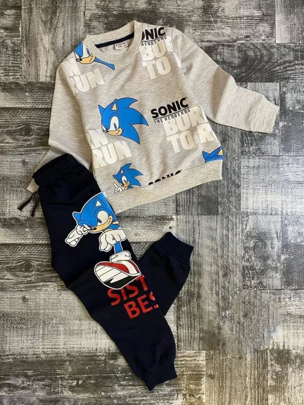Sonic Desenli Erkek Çocuk Takımı Gri