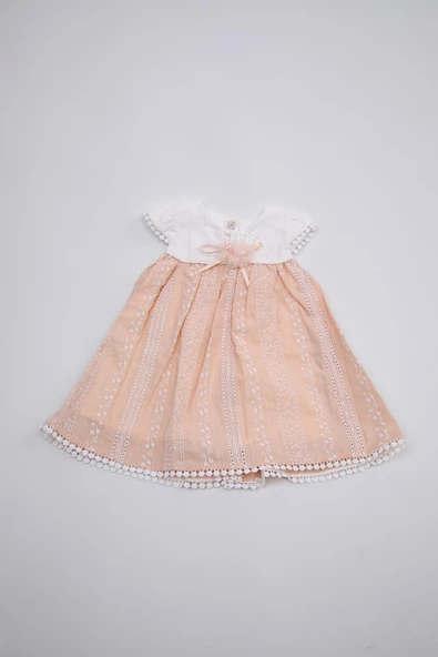 Nakış İşlemeli Bayramlık Kız Bebek Elbise Somon 13108 - 5