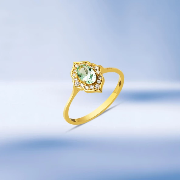 Yeşim Taşlı 14 Ayar Altın Yüzük - Resim 5