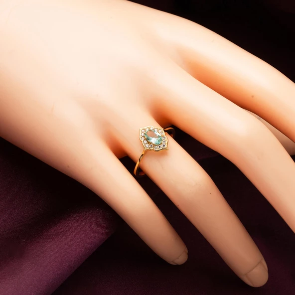 Yeşim Taşlı 14 Ayar Altın Yüzük - Resim 2