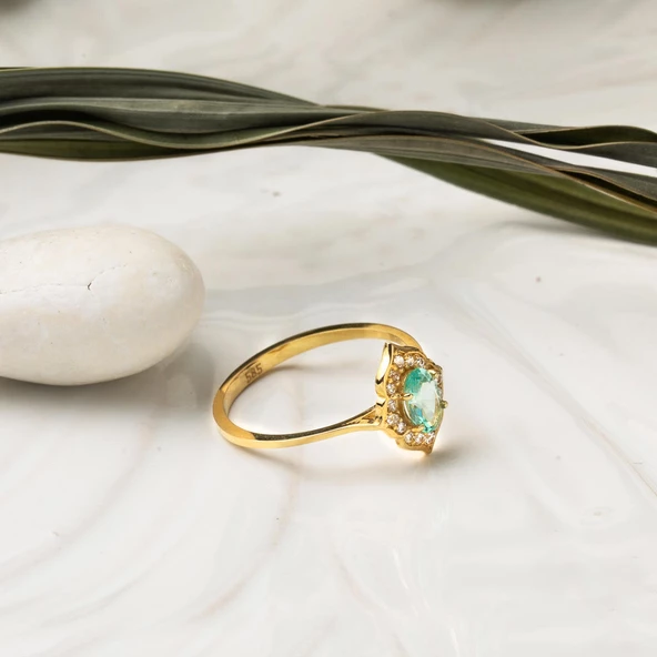 Yeşim Taşlı 14 Ayar Altın Yüzük - Resim 3