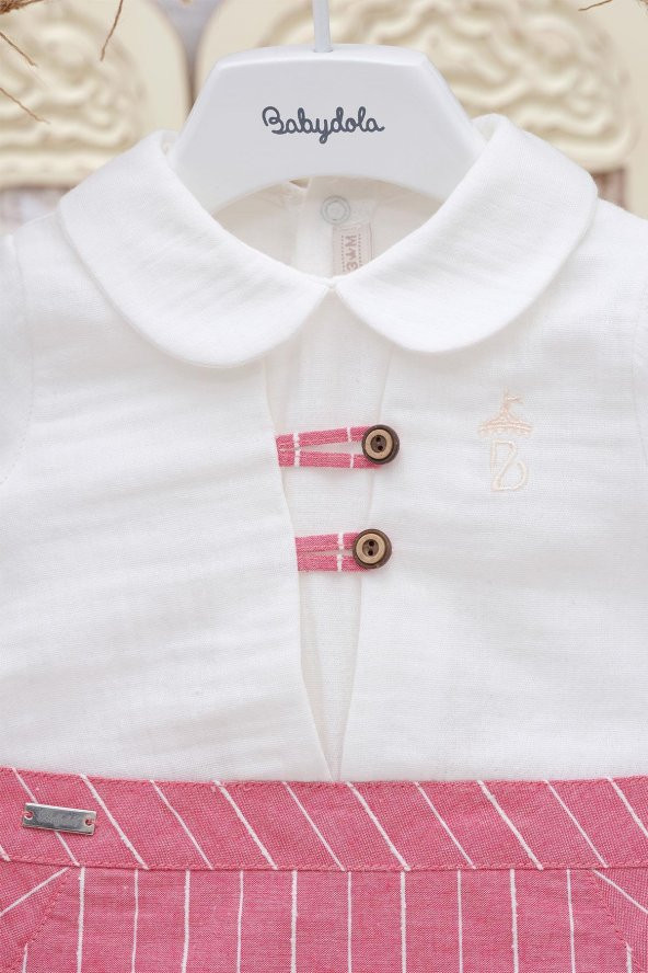 Yakalı Çizgili Bayramlık Bebek Unisex Tulum Kırmızı 12099 - 2