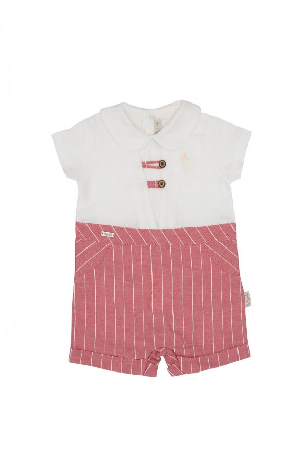 Yakalı Çizgili Bayramlık Bebek Unisex Tulum Kırmızı 12099 - 3