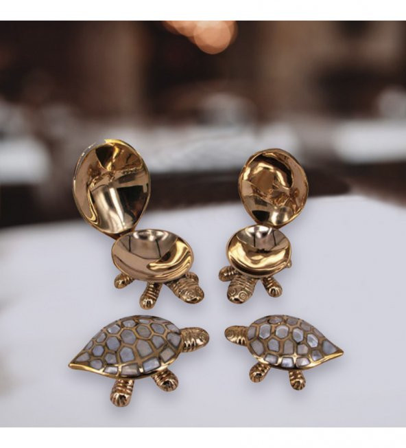 Kaplumbağa 4'lü Set Sedefli Pirinç Biblo ürün görseli