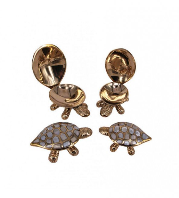 Kaplumbağa 4'lü Set Sedefli Pirinç Biblo - Resim 4