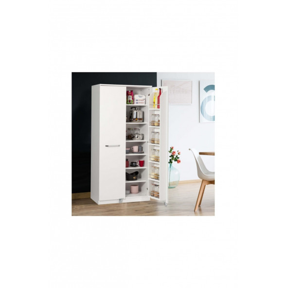 Beyaz Çok Amaçlı 90 Derece Açılabilir 2 Kapaklı Kiler Mutfak Dolabı
