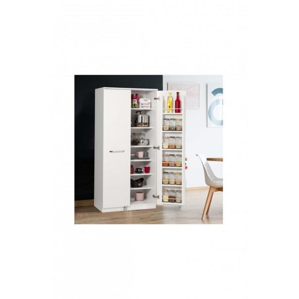 Zeytun Beyaz Çok Amaçlı 165 Derece Açılabilir 2 Kapaklı Kiler Mutfak Dolabı - 2
