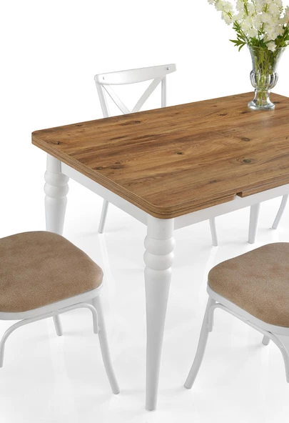 Yanlardan Açılır Yakamoz Masa Antik Çam Topkapı Ayak 6 Adet Bahar Çapraz Sandalye - 2