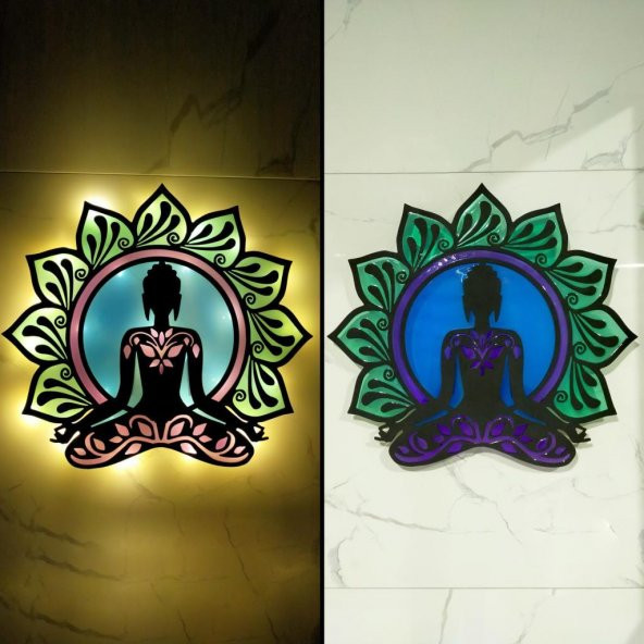 Veraart Epoksili Meditasyon Yoga Buda Figürlü Duvar Dekorlu Gece Lambası 75x82 cm - 2
