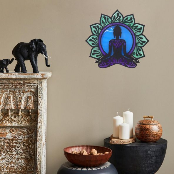 Veraart Epoksili Meditasyon Yoga Buda Figürlü Duvar Dekorlu Gece Lambası 75x82 cm - 7