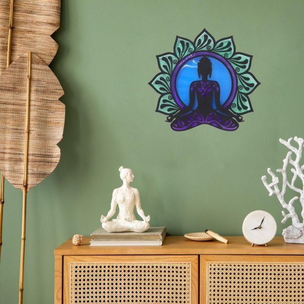 Veraart Epoksili Meditasyon Yoga Buda Figürlü Duvar Dekorlu Gece Lambası 75x82 cm - 8