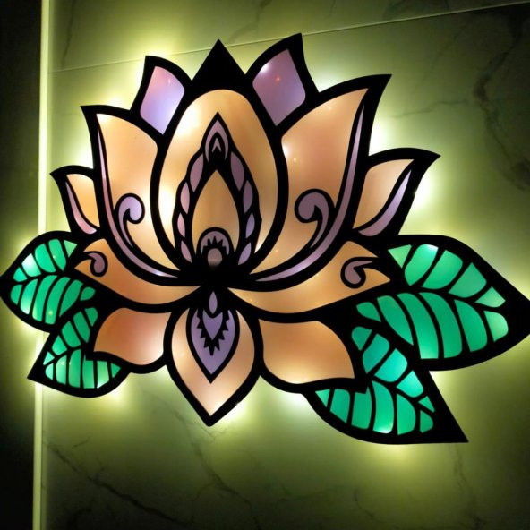 Veraart Epoksili Lotus Çiçeği  Figürlü Duvar Dekorlu Gece Lambası 40x62 cm - Resim 4