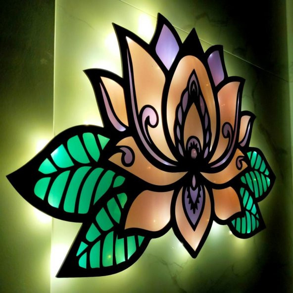 Veraart Epoksili Lotus Çiçeği  Figürlü Duvar Dekorlu Gece Lambası 40x62 cm - Resim 5