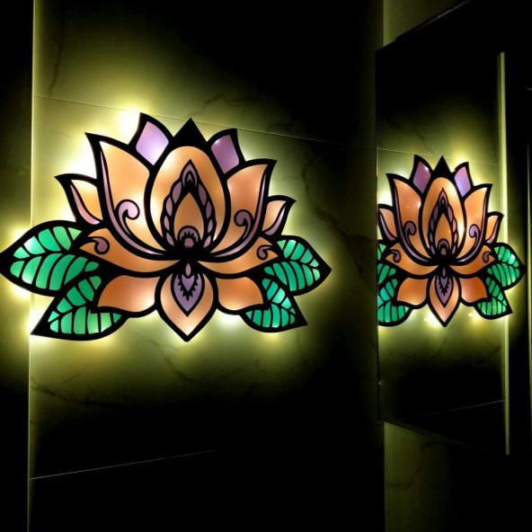 Veraart Epoksili Lotus Çiçeği  Figürlü Duvar Dekorlu Gece Lambası 40x62 cm - Resim 7