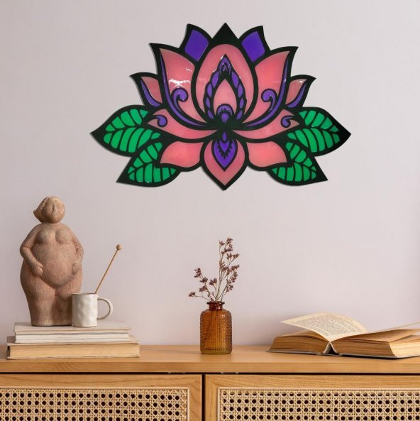 Veraart Epoksili Lotus Çiçeği  Figürlü Duvar Dekorlu Gece Lambası 40x62 cm - Resim 9