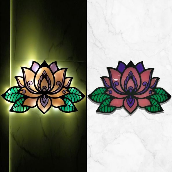 Veraart Epoksili Lotus Çiçeği  Figürlü Duvar Dekorlu Gece Lambası 60x93 cm - 3