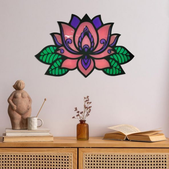 Veraart Epoksili Lotus Çiçeği  Figürlü Duvar Dekorlu Gece Lambası 60x93 cm - 5