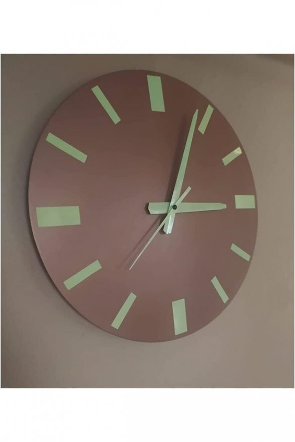 Gece Parlayan Fosforlu Ahşap Bakır Renk Duvar Saati Camsız 35 cm