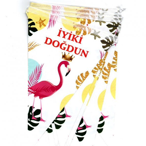Flamingo Temalı Üçgen Flama Bayrak Süs - 2