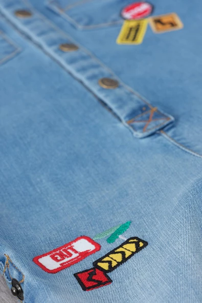 Jean Kumaş Unisex Bayramlık Bebek Uzun Tulum 12324 - 2