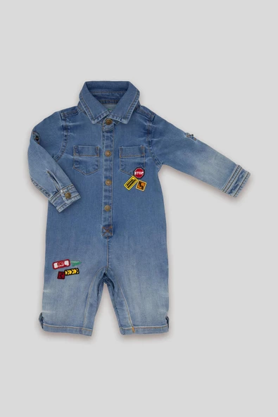 Jean Kumaş Unisex Bayramlık Bebek Uzun Tulum 12324 - 4