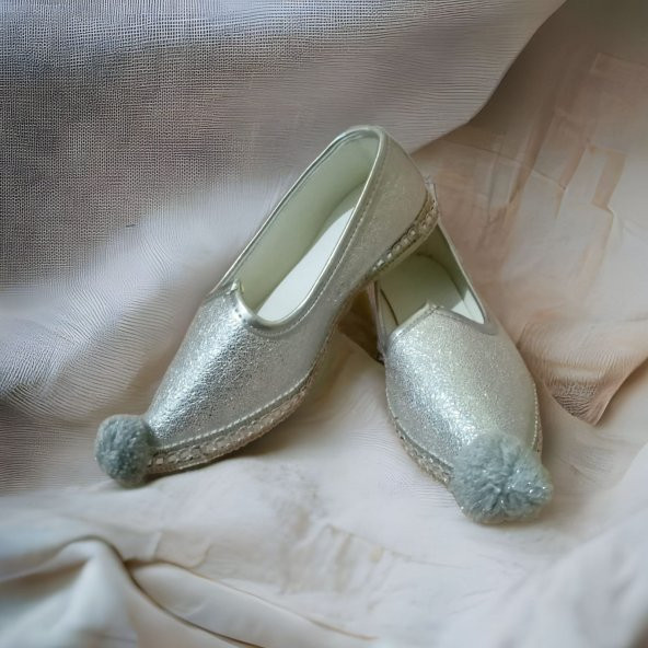 Kına Ayakkabısı Kına Çarık Yöresel Ayakkabı- Parlak Gümüş
