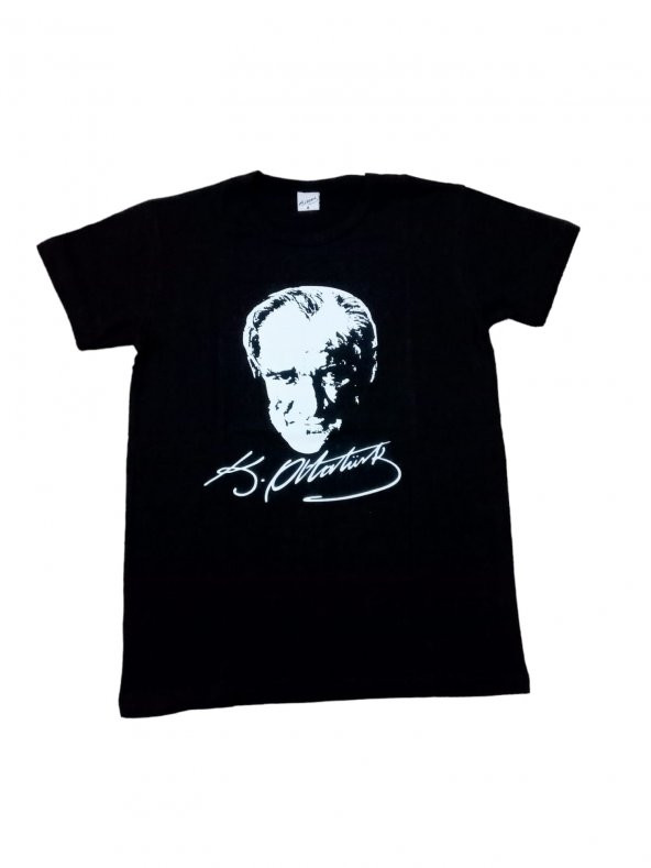 Çocuk Imzalı Siyah Atatürk Tişörtü imzalı Tişört
