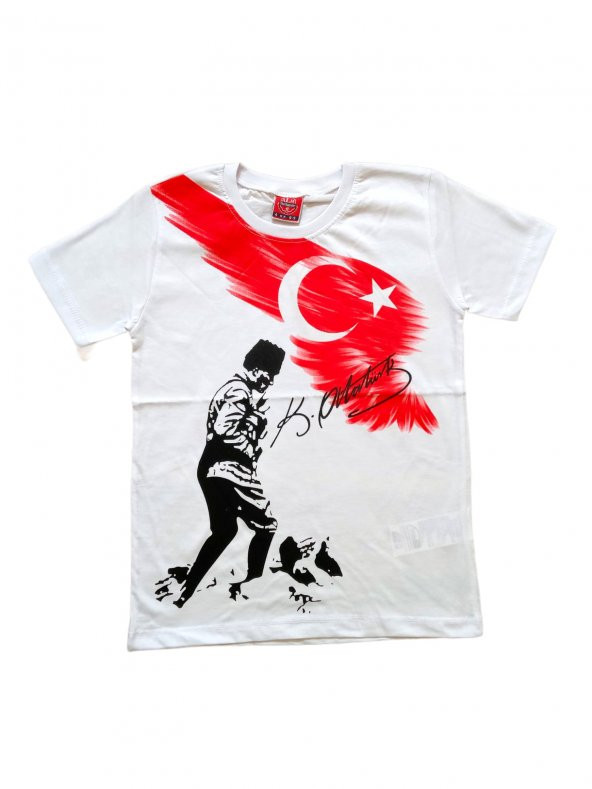 Çocuk Beyaz Atatürk Kocatepe ve Türkiye Bayrak Baskılı Tişört