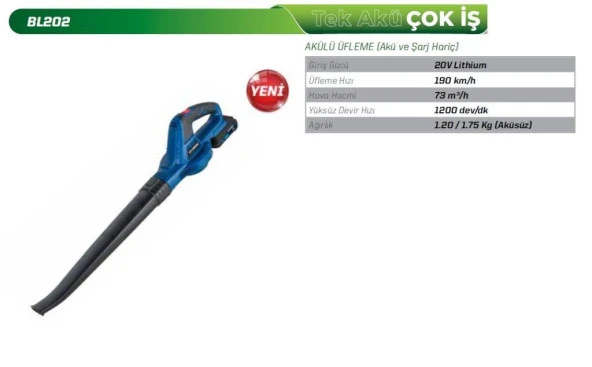 Hyundai BL202 Akülü Üfleme Makinesi Akü ve Şarj Aleti Hariçtir