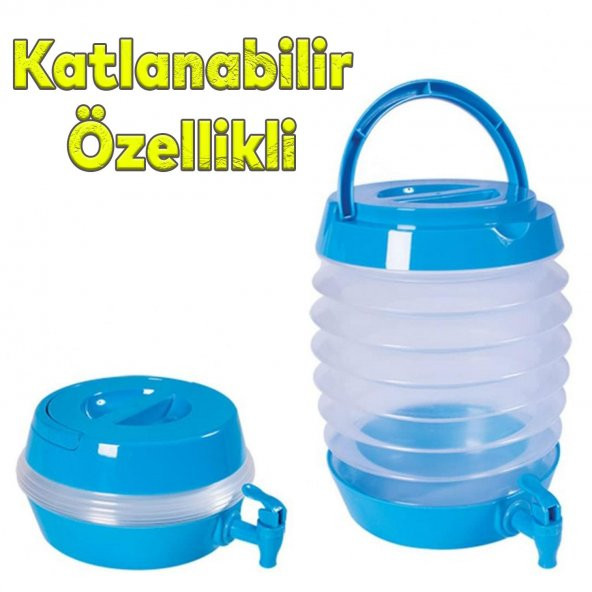 Akordiyonlu Su Sebili Meşrubat İçecek Kabı Bidonu Damacana Katlanabilir Musluklu Körüklü 5.5 Litre Termos Piknik Kamp Mangal - 6
