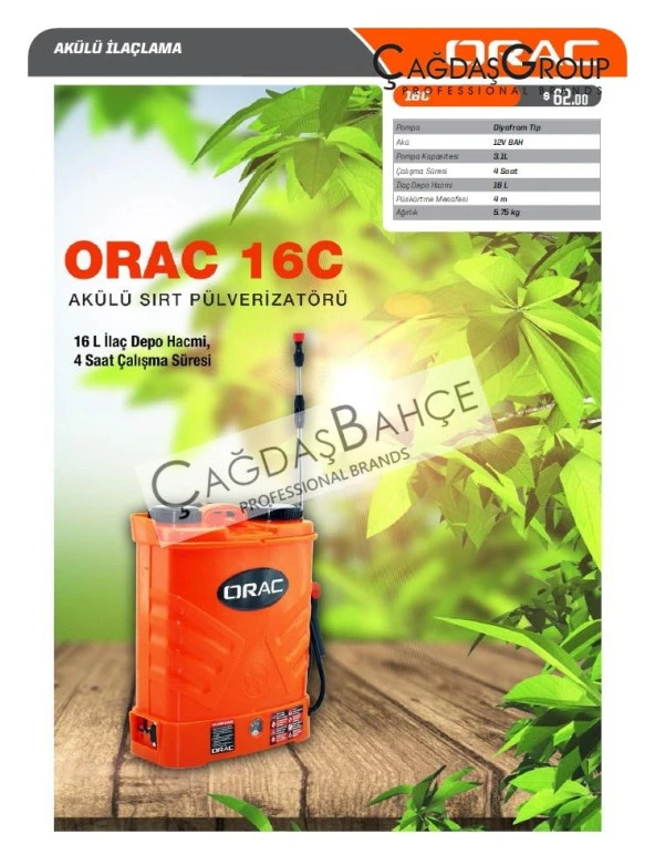 Orac 16C Akülü Şarjlı İlaçlama Makinesi - Akülü İlaçlama 16 Litre - 2