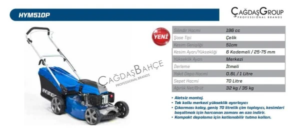 HYUNDAİ HYM510P BENZİNLİ ÇİM BİÇME MAKİNESİ 51 CM - Resim 3