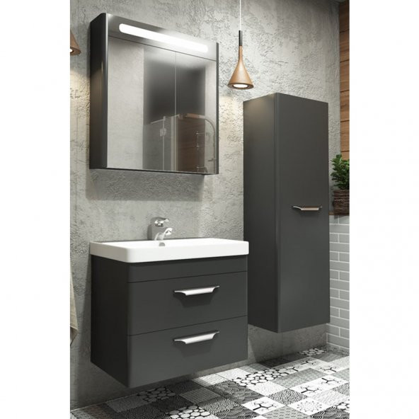 Maria 60 Cm Banyo Dolabı - Antrasit (Boy Dolap Dahil ) - 1
