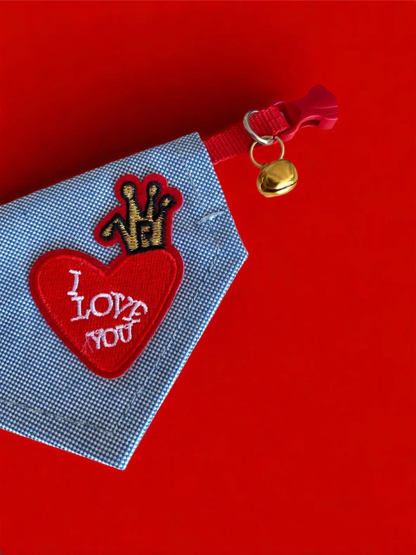 Love You Kedi Bandana, Fular, Kedi Kıyafeti Kedi Elbisesi, Kedi Tasması - 5