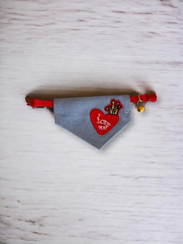 Love You Kedi Bandana, Fular, Kedi Kıyafeti Kedi Elbisesi, Kedi Tasması - 6