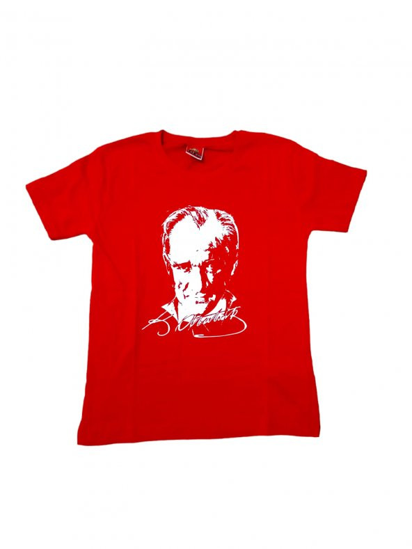 Kırmızı Atatürk İmzalı Baskılı Tişört Pamuklu Tişört