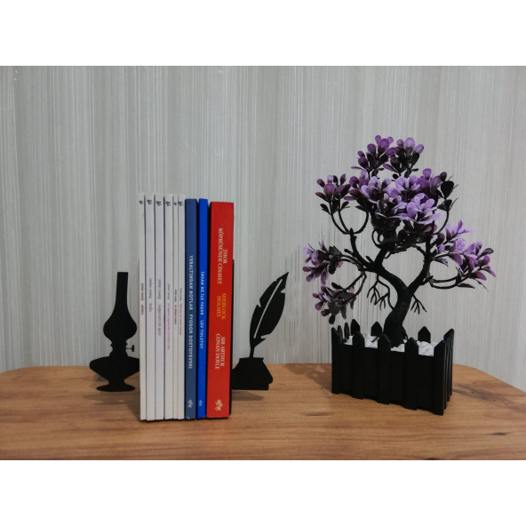 RİSİNGMABER Dekoratif Divit ve Gaz Lambası Desenli Metal Kitap Tutucu 2'li paket - 2