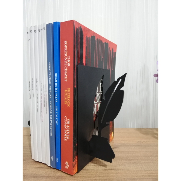RİSİNGMABER Dekoratif Divit ve Gaz Lambası Desenli Metal Kitap Tutucu 2'li paket - 4