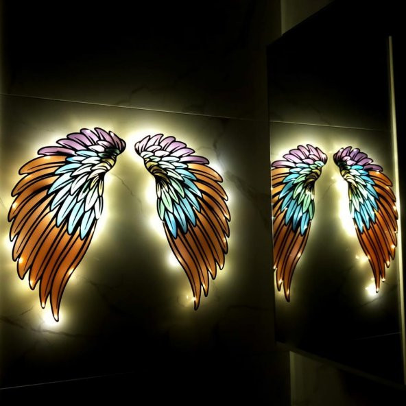 Veraart Epoksili Melek Kanadı Figürlü Duvar Dekorlu Gece Lambası 80x110 cm - 5